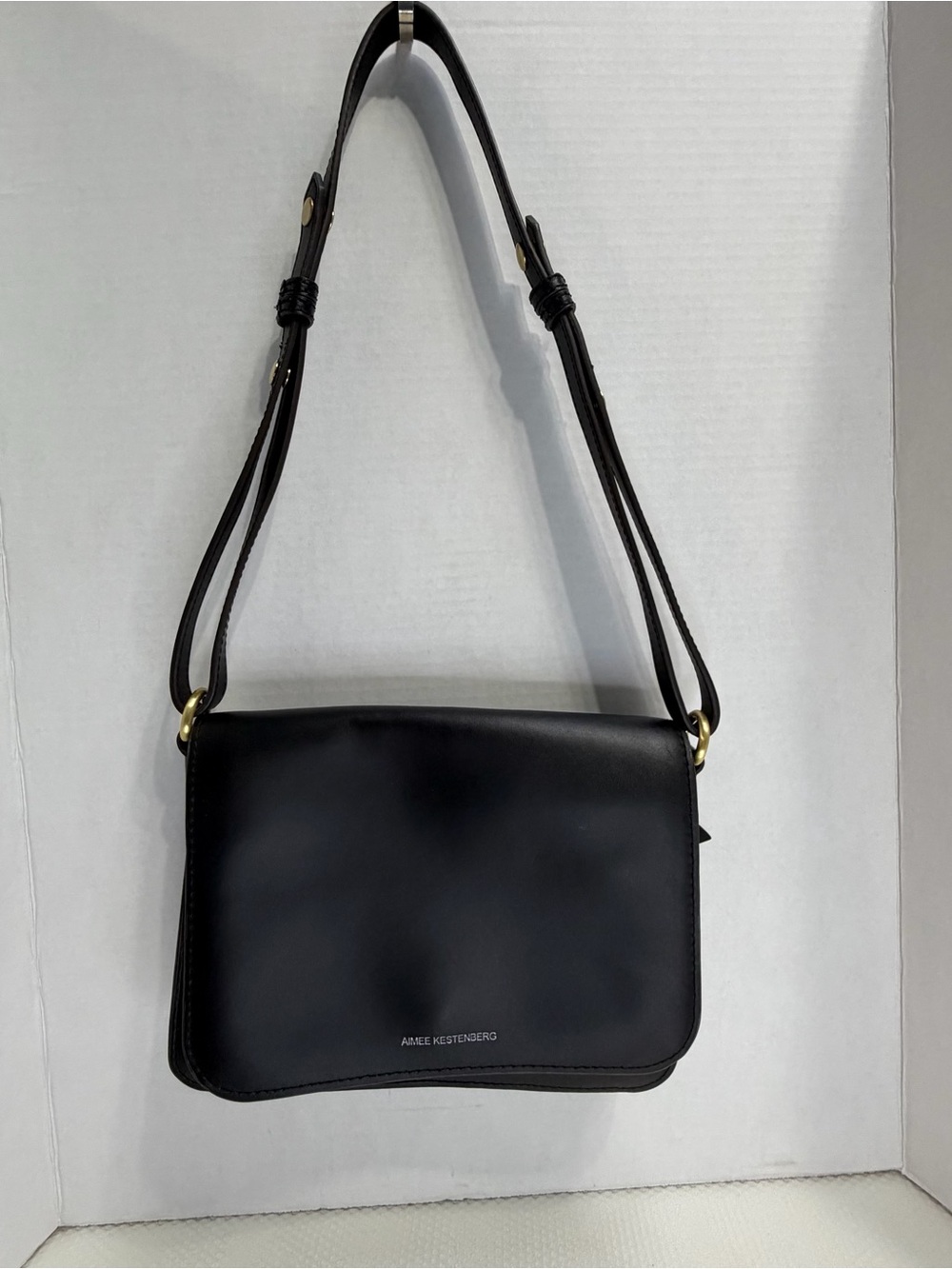 Aimee Kestenberg Black Smooth Leather Crossbody with Gold Hardware